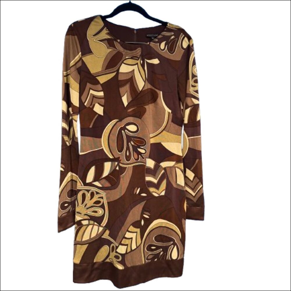 VTG Maria Bianca Nero Retro Groovy Funky Made in USA Brown Silk Dress (Size L)